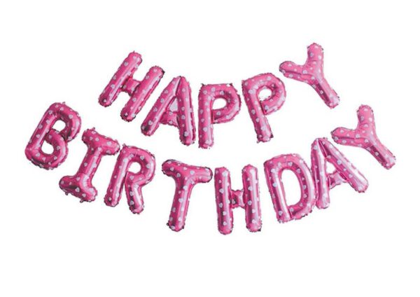 סט בלונים הפי בזדי  בגודל 16" צבע ורוד  HAPPY BIRTHDAY