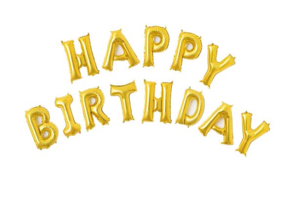 סט בלונים הפי בזדי  בגודל 16" צבע זהב  HAPPY BIRTHDAY