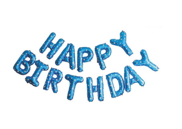 סט בלונים הפי בזדי  בגודל 16" צבע כחול  HAPPY BIRTHDAY