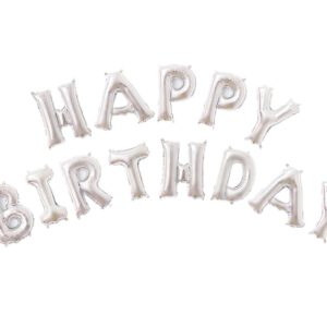 סט בלונים הפי בזדי  בגודל 16" צבע כסף HAPPY BIRTHDAY