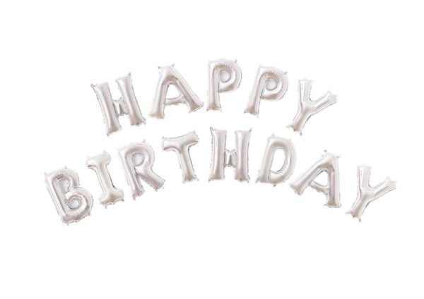 סט בלונים הפי בזדי  בגודל 16" צבע כסף HAPPY BIRTHDAY